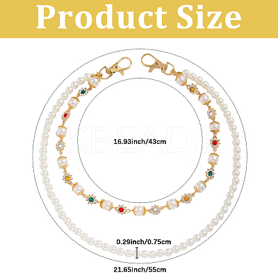 1Pc Plastic Imitation Pearl Round Beaded Alloy Rhinestone Link Chain Double Layered Chain Belts for Pants AJEW-CP0009-84-1