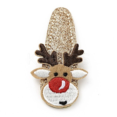 Christmas Deer Glitter Gretel Fabric with PU leather Snap Hair Clips LS-PHAR-G006-05P-1