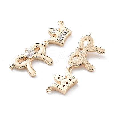 Brass Clear Cubic Zirconia Connector Charms KK-G523-09G-1