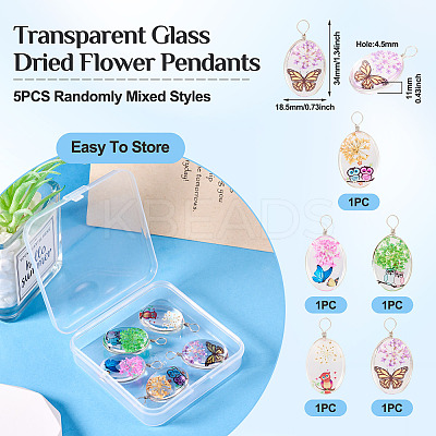 5Pcs Transparent Glass Pendants GLAA-TA0002-84-1