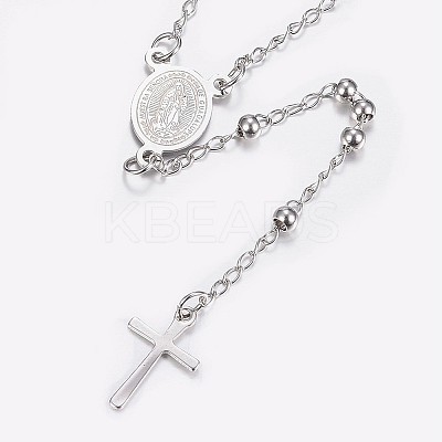 Non-Tarnish 304 Stainless Steel Rosary Bead Necklaces X-NJEW-I205-14P-1