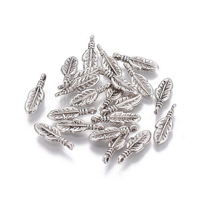 Tibetan Style Alloy Feather Pendants TIBEP-0377-AS-LF-1