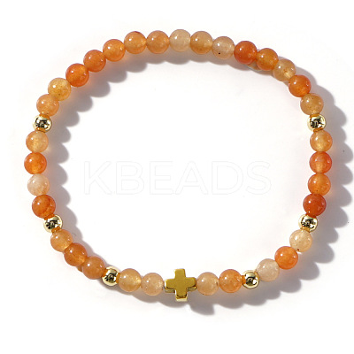 Elegant European Style Cross Red Aventurine Beaded Bracelet for Women DP3020-1-1