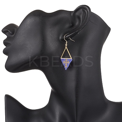 Handmade Glass Seed Beads Rhombus Dangle Earrings EJEW-MZ00542-05-1