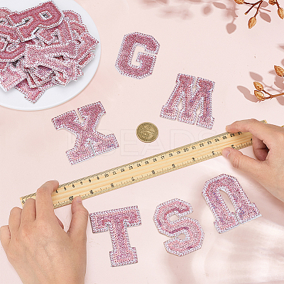 26Pcs Letter A~Z Glitter Powder with Paillette Sew on Cloth Patches PATC-MA0001-54A-1