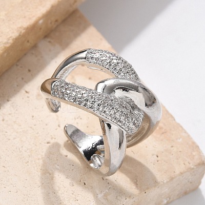 Brass Micro Pave Cubic Zirconia Cuff Finger Rings RJEW-C120-26P-1