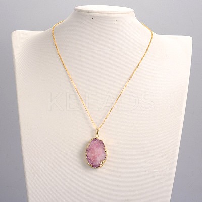 Vogue Design Brass Natural Druzy Agate Pendant Necklaces NJEW-JN01138-1