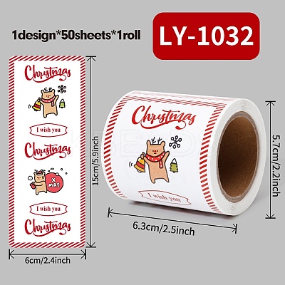 50Pcs Christmas Square with Word Merry Christmas Roll Stickers DIY-M070-03C-1