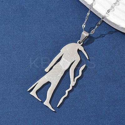 201 Stainless Steel Egyptian Ancient God Anubis Pendant Necklaces NJEW-D318-06P-1