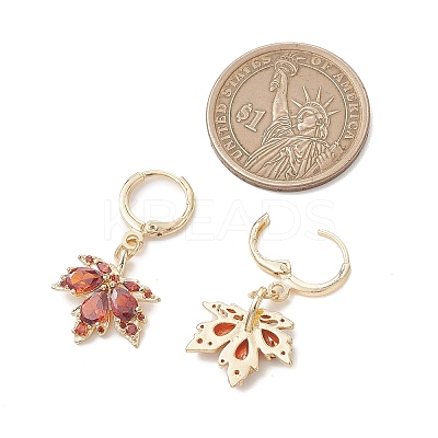 Maple Leaf Brass Micro Pave Cubic Zirconia Leverback Earrings EJEW-JE06916-01-1