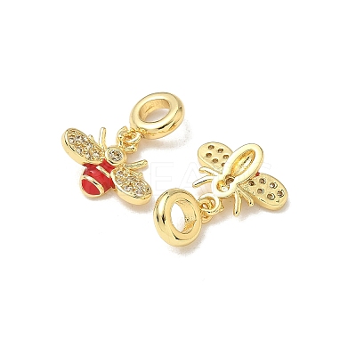 Brass Pave Clear Cubic Zirconia Bee European Dangle Charms KK-K293-73G-1
