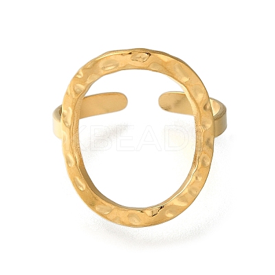 Hollow Oval 304 Stainless Steel Open Cuff Ring for Women RJEW-F161-02G-20-1