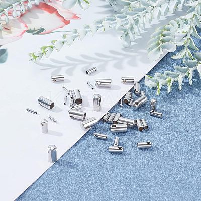 40Pcs 4 Style 304 Stainless Steel Cord Ends STAS-UN0029-93-1