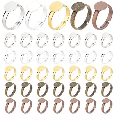 50Pcs 5 Colors Adjustable Brass Ring Components KK-PH0003-33-1