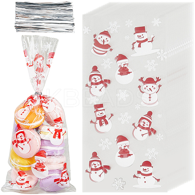 100Pcs Christmas Snowman Printed OPP Cellophane Candy Packaging Bags ABAG-GF0001-41B-1