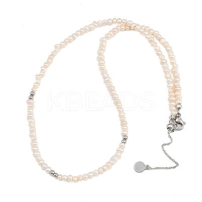 Natural Freshwater Pearl Potato & Brass Beaded Necklaces NJEW-D338-01P-1