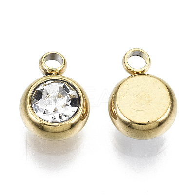 PVD Vacuum Plating 201 Stainless Steel Rhinestone Charms X-STAS-S068-G-1