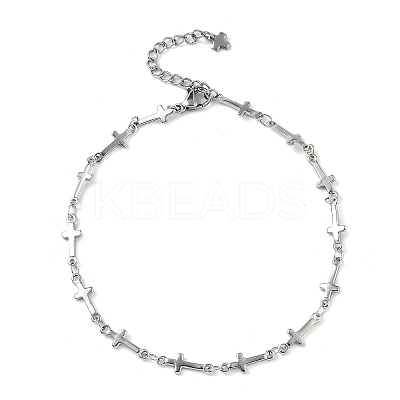 304 Stainless Steel Cross Link Chain Anklets for Women AJEW-AN00679-02-1