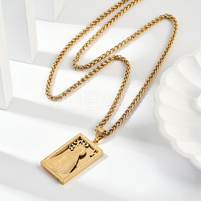 201 Stainless Steel Virgin Mary Pendant Wheat Chain Necklaces for Men NJEW-S387-09G-02-1
