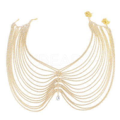 Multilayer Alloy Full Crystal Rhinestone Waist Chains with Teardrop Charms WG56E2D-01-1