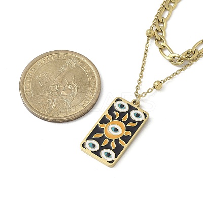 304 Stainless Steel Enamel Sun Eye Pendant Double Layer Necklaces for Women STAS-Z105-04G-1