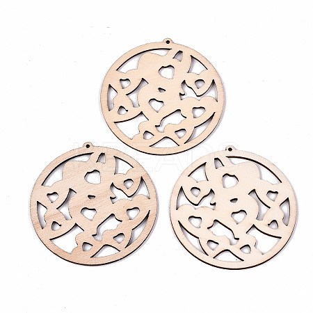 Undyed Natural Hollow Wooden Big Pendants WOOD-N007-097-1