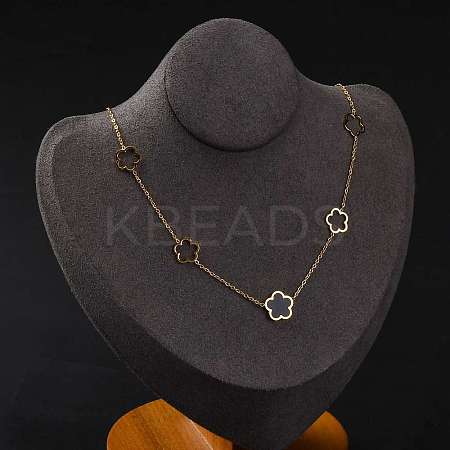 Ion Plating(IP) 304 Stainless Steel & Plastic Flower Pendant Necklaces for Women NJEW-P320-02G-03-1