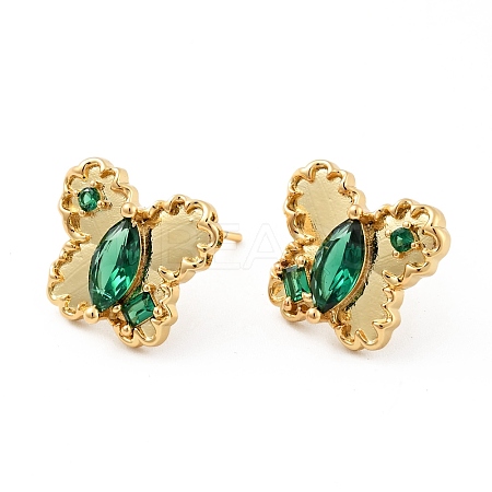 Green Cubic Zirconia Butterfly Stud Earrings EJEW-G297-35B-G-1