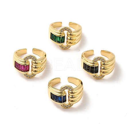 Ion Plating(IP) Cubic Zirconia Oval Buckle Shape Open Cuff Ring RJEW-C041-09G-1