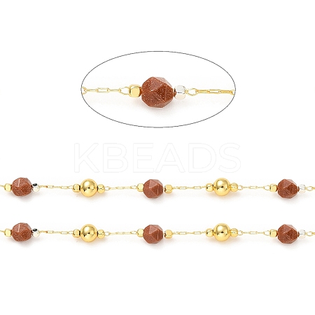 Handmade Natural Red Picture Jasper & Brass Round Beaded Chains for Necklaces Bracelets Making CHC-A006-14G-1
