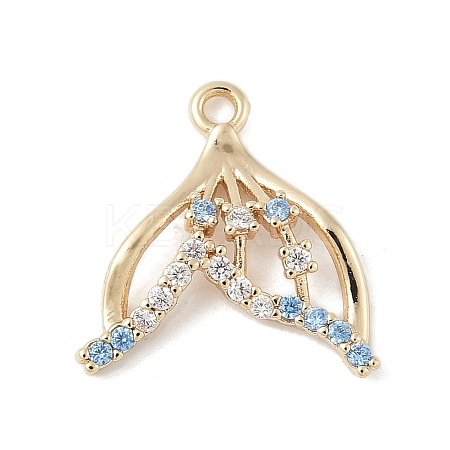 Brass Pave Light Sky Blue and Clear Cubic Zirconia Sea Animal Connector Charms KK-M326-07B-G-1