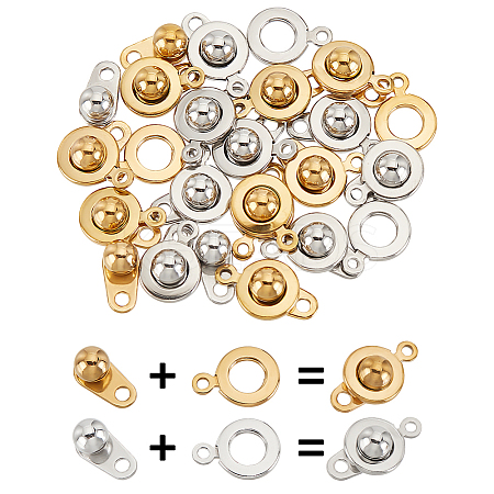 20Pcs 2 Colors 201 Stainless Steel Snap Clasps FIND-FG0003-68-1