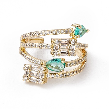 Aquamarine Cubic Zircon Teardrop and Rectangle Open Cuff Ring RJEW-B043-08-1