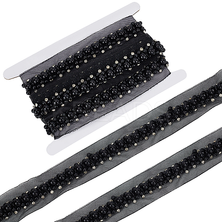 1.9 Yards Grenadine Mesh Lace Trim with Resin Beads and Rhinestone OCOR-FG0002-98A-1