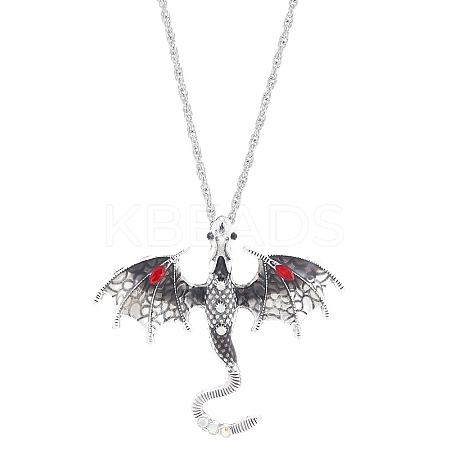Alloy Enamel Dragon Pendant Necklaces LS-NJEW-V005-01AS-02-1