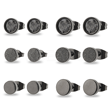 2 Pairs 2 Size 304 Stainless Steel Flat Round Stud Earrings for Men Women EJEW-AN0003-41-1