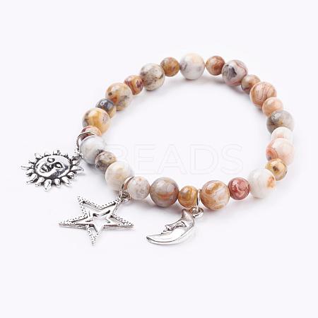 Natural Crazy Agate Charm Bracelets BJEW-JB03349-03-1