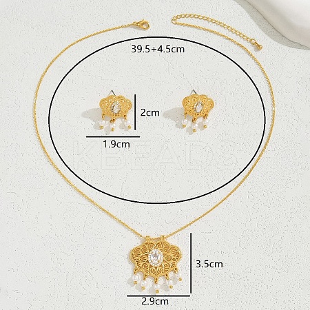 Elegant New Chinese Style Jewelry Set with Zirconia Flower Necklace and Earrings. GP6160-1