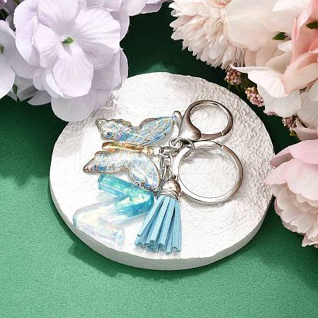 26Pcs Transparent Epoxy Resin & Transparent Acrylic & Faux Suede Tassel Keychain KEYC-JKC01202-26-1
