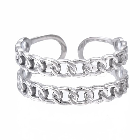 304 Stainless Steel Curb Chain Open Cuff Ring RJEW-T023-13P-1