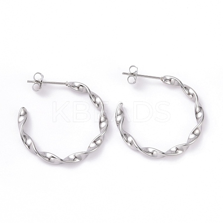 Tarnish Resistant 201 Stainless Steel Wave C-shape Stud Earrings with 304 Stainless Steel Pins EJEW-G298-03P-1