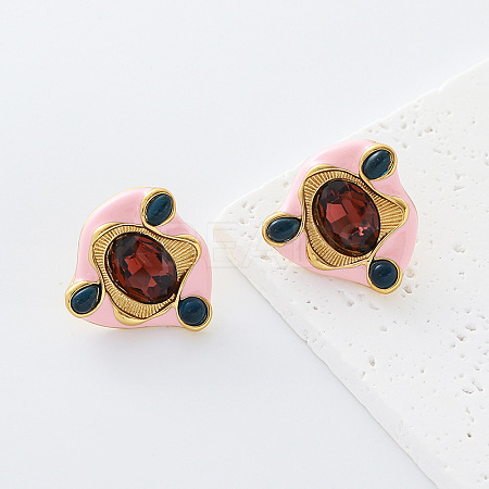304 Stainless Steel Enamel Stud Earrings for Women FA1255-3-1