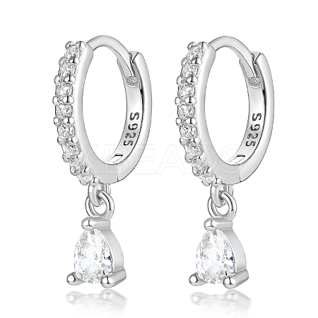 925 Sterling Silverr Micro Pave Cubic Zirconia Geometric Teardrop Hoop Earrings JL9080-2-1