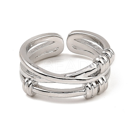 Rack Plating Brass Criss Cross Open Cuff Rings RJEW-D009-05P-1