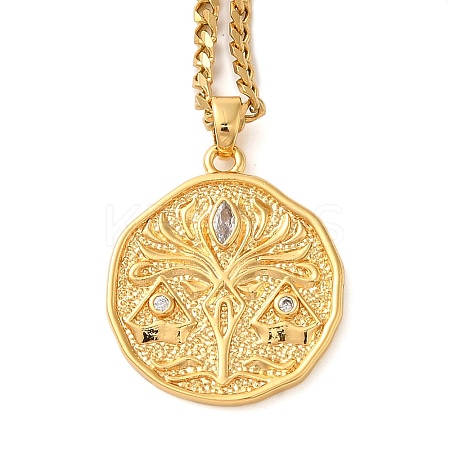 Brass Clear Cubic Zirconia Curb Chain Constellation Pendant Medal Necklaces for Women LS-NJEW-U010-01G-07-1