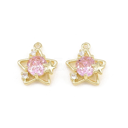 Brass Pave Pearl Pink Cubic Zirconia Pendants CU-CBA8124-01A-G-1