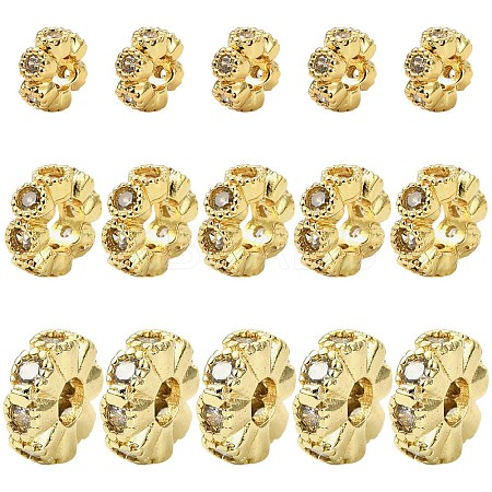 15Pcs 3 Styles Brass Cubic Zirconia Spacer Beads KK-CJ0003-84-1
