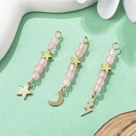 3Pcs 3 Styles Natural Rose Quartz Faceted Round Beaded Pendants PALLOY-JF03604-03-1