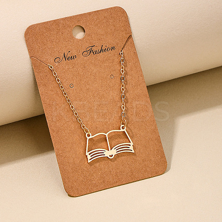 Fashionable Iron Hollow Out Book Pendant Necklaces for Women FS-WG9E5D2-01-1