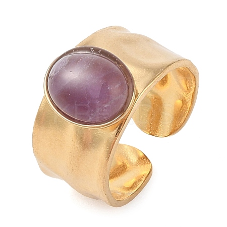 Oval Natural Amethyst Finger Rings RJEW-Z057-12G-09-1